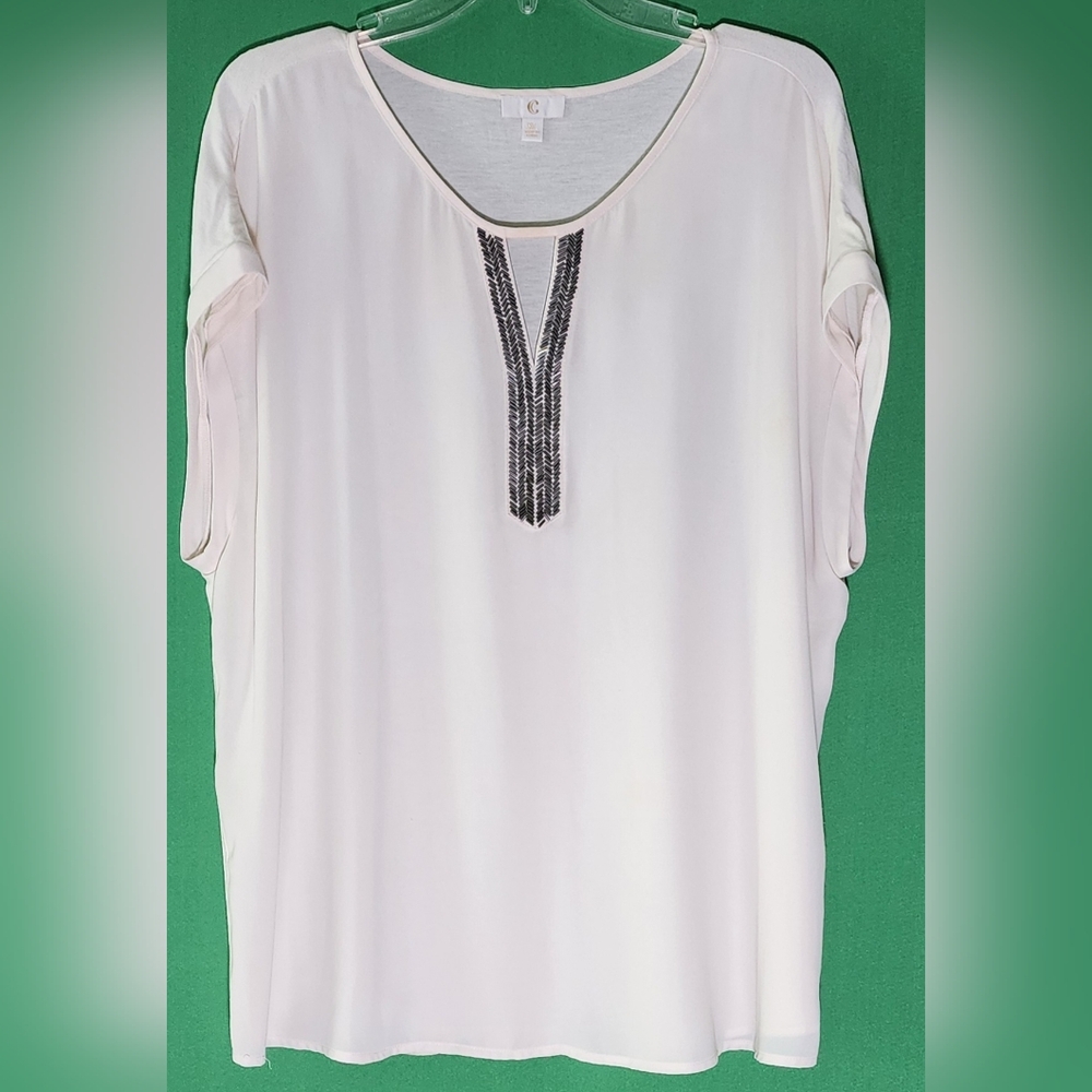 C Cream Embellished Relaxed Sheer Blouse Size XL